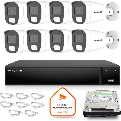 Zestaw do monitoringu IP Easycam 8 kamery EC-IP-B8MP30DL-W 8MPx POE