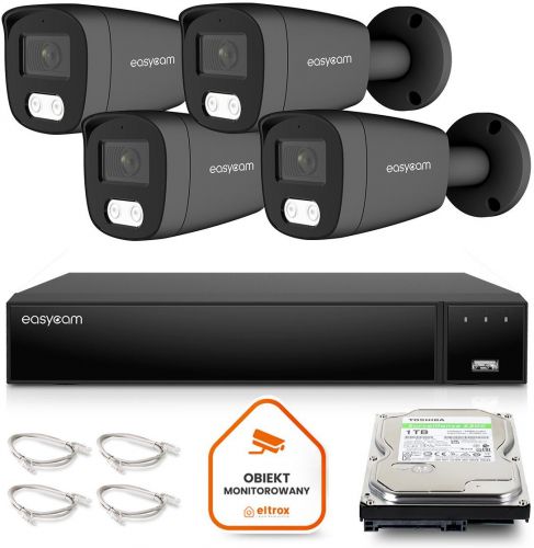 Zestaw do monitoringu IP Easycam 4 kamery EC-IP-B8MP30DL-G 8MPx POE