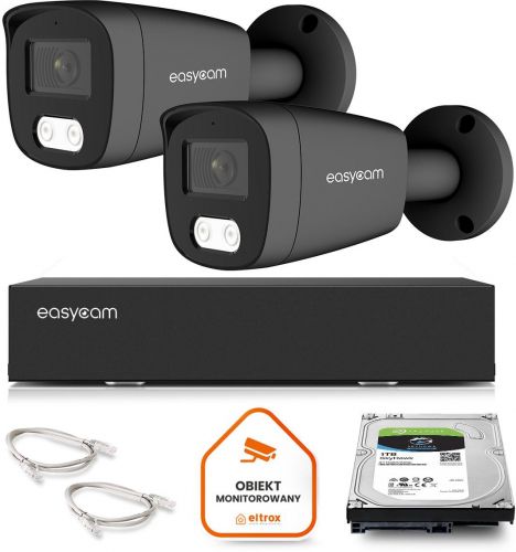 Zestaw do monitoringu IP Easycam 2 kamery z POE EC-IP-B5MP30DL-G 5MPx IR LED