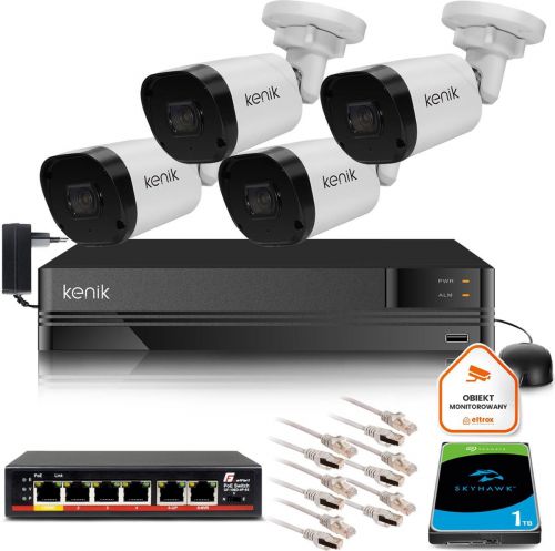 Zestaw monitoringu IP KENIK NVR 1TB-4CH 4 kamery tubowe 2MPx