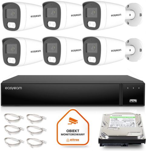 Zestaw do monitoringu IP Easycam 6 kamery EC-IP-B8MP30DL-W 8MPx POE