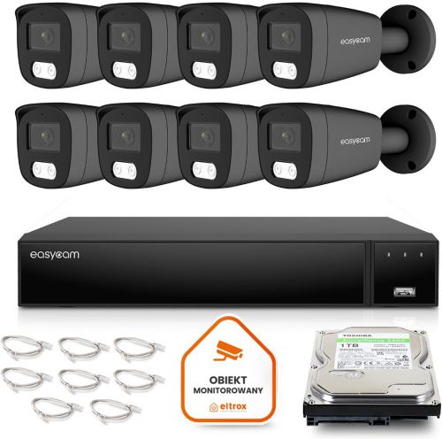 Zestaw do monitoringu IP Easycam 8 kamery EC-IP-B8MP30DL-G 8MPx POE
