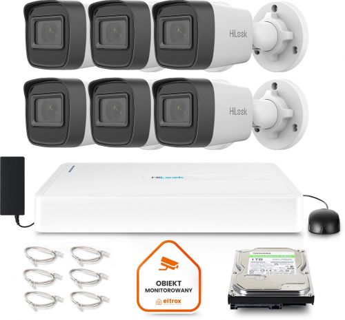 Zestaw monitoringu Hilook by Hikvision 6 kamer IP IPCAM-B2-P Full HD PoE NVR-8CH-H/8P