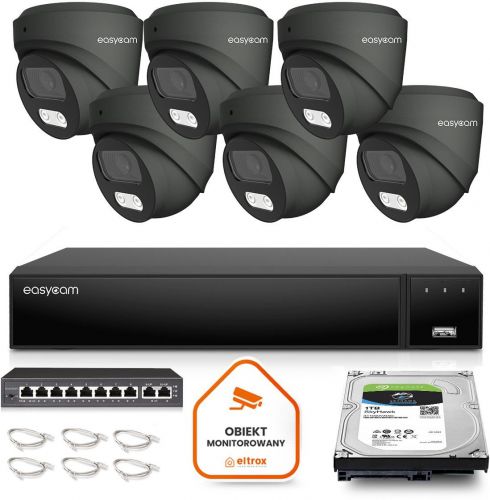 Zestaw monitoringu IP Easycam 6 kamery EC-IP-D5MP30DL-G 5MPx POE