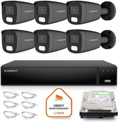 Zestaw do monitoringu IP Easycam 6 kamery EC-IP-B8MP30DL-G 8MPx POE