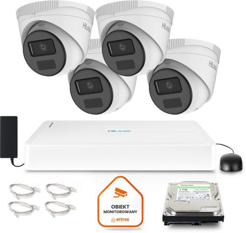 Zestaw monitoringu Hilook by Hikvision 4 kamer IP IPCAM-T2-P Full HD PoE